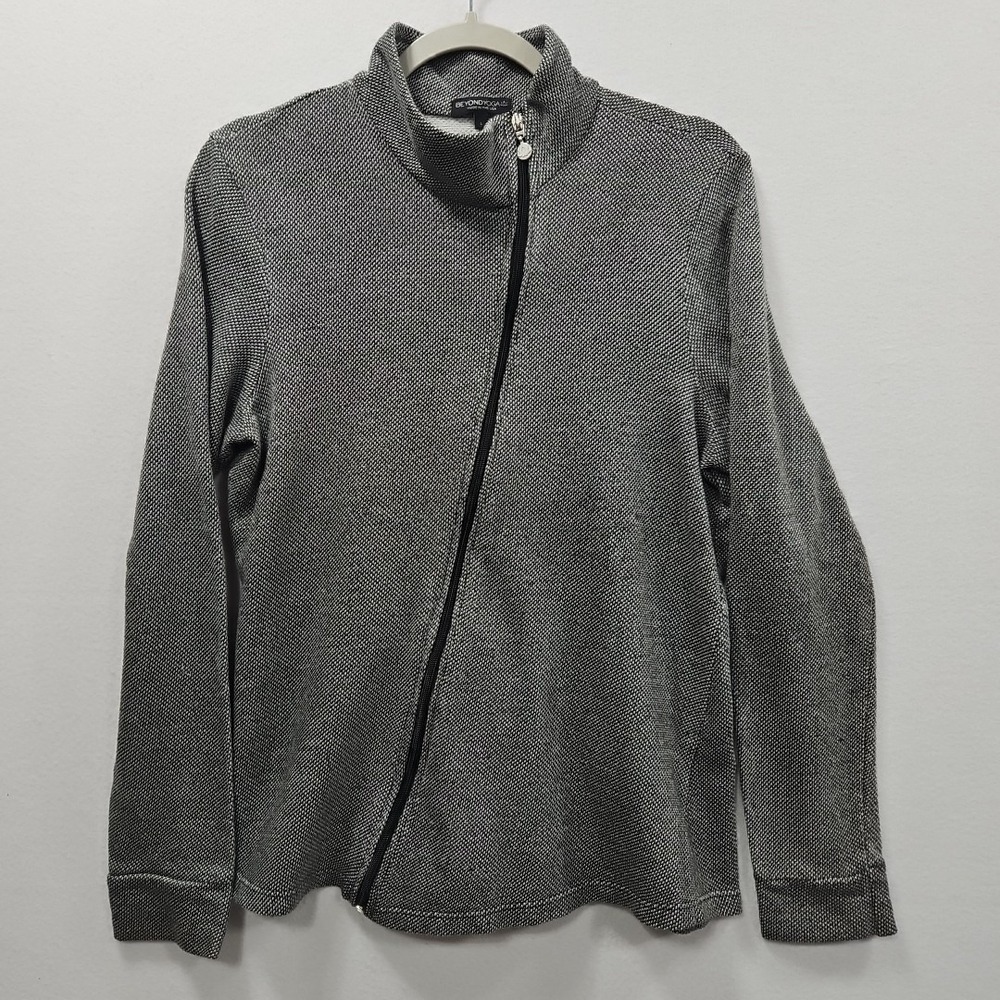 Beyond Yoga Jacket Womens Large Black White Asymmetrical Zip Athletic Running